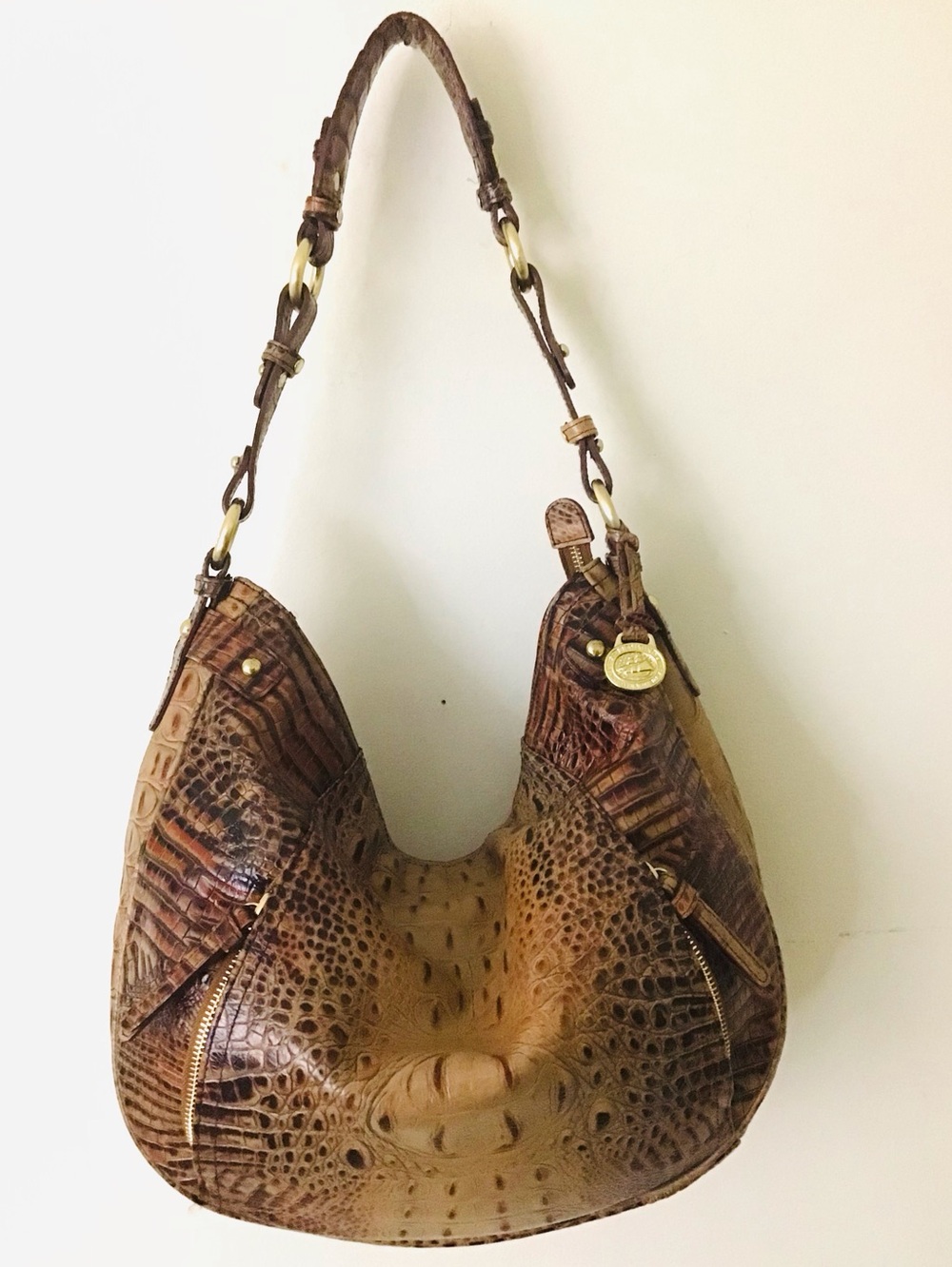 Brahmin Lauren Pecan Melborne Croc Leather Shoulder Bag
